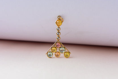 18K gold pendant with multi-colour sapphire cluster and diamonds