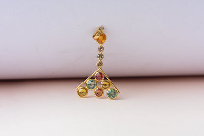 18K gold pendant with multi-colour sapphire cluster and diamonds