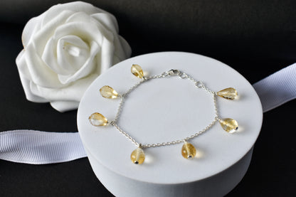 Citrine briolette dangle bracelet with faceted teardrops on a 925 silver chain