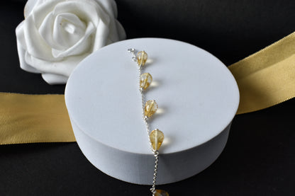 Citrine briolette dangle bracelet with faceted teardrops on a 925 silver chain