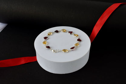 Rose quartz and smoky quartz bracelet with bezel-set stones in 925 silver