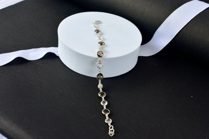Smoky quartz and rose quartz bracelet with pave cubic zirconia accents in 925 silver