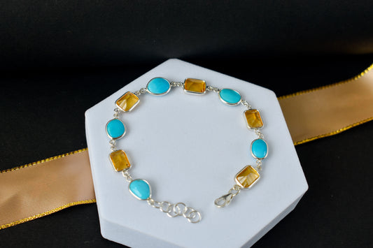 Citrine and turquoise bracelet with bezel-set stones in 925 silver