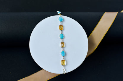 Citrine and turquoise bracelet with bezel-set stones in 925 silver