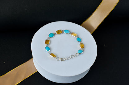 Citrine and turquoise bracelet with bezel-set stones in 925 silver