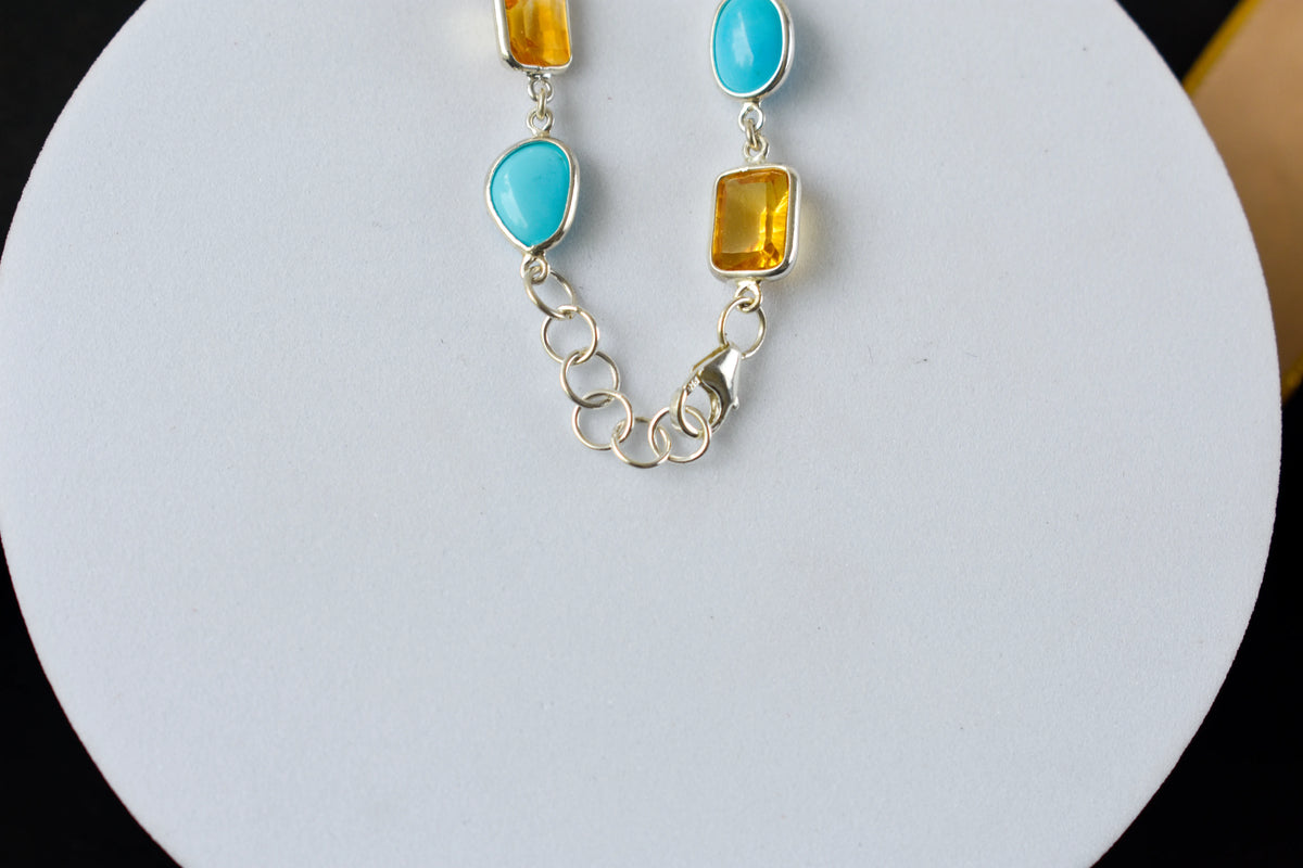 Citrine and turquoise bracelet with bezel-set stones in 925 silver