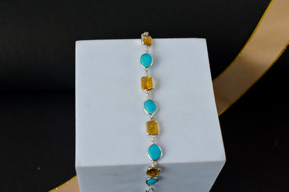 Citrine and turquoise bracelet with bezel-set stones in 925 silver