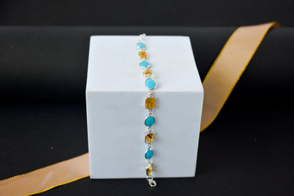 Citrine and turquoise bracelet with bezel-set stones in 925 silver