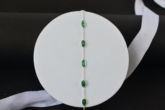 925 silver emerald by the yard bracelet with bezel-set round and pear-cut emeralds