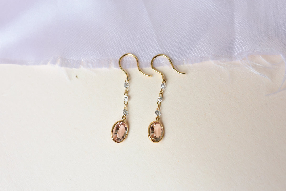 18K gold drop earrings with morganite an