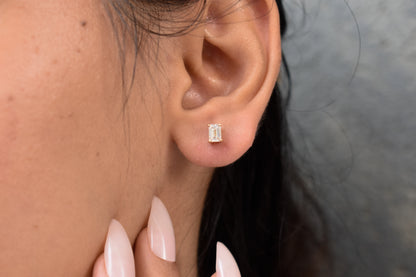 14K Yellow Gold Emerald Cut Lab Diamond Studs 0.86 CTW 4 Prong Basket Screw Back