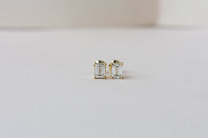14K Yellow Gold Emerald Cut Lab Diamond Studs 0.86 CTW 4 Prong Basket Screw Back