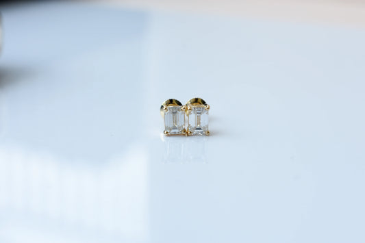 14K Yellow Gold Emerald Cut Lab Diamond Studs 0.86 CTW 4 Prong Basket Screw Back