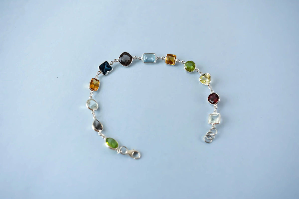 Multi gemstone mixed-cut bracelet in 925 silver