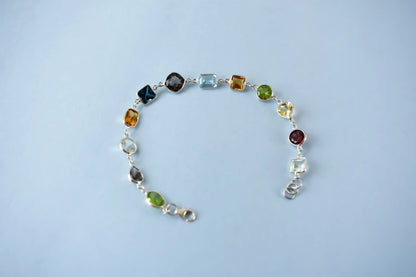 Multi gemstone mixed-cut bracelet in 925 silver