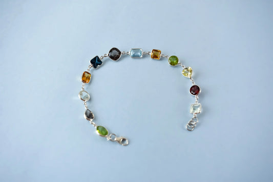 Multi gemstone mixed-cut bracelet in 925 silver