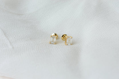 14K Yellow Gold Emerald Cut Lab Diamond Studs 0.86 CTW 4 Prong Basket Screw Back