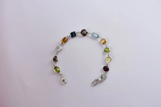 Multi gemstone mixed-cut bracelet in 925 silver