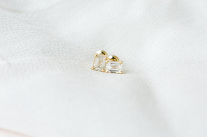 14K Yellow Gold Emerald Cut Lab Diamond Studs 0.86 CTW 4 Prong Basket Screw Back