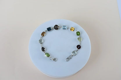 Multi gemstone mixed-cut bracelet in 925 silver