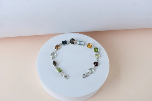 Multi gemstone mixed-cut bracelet in 925 silver