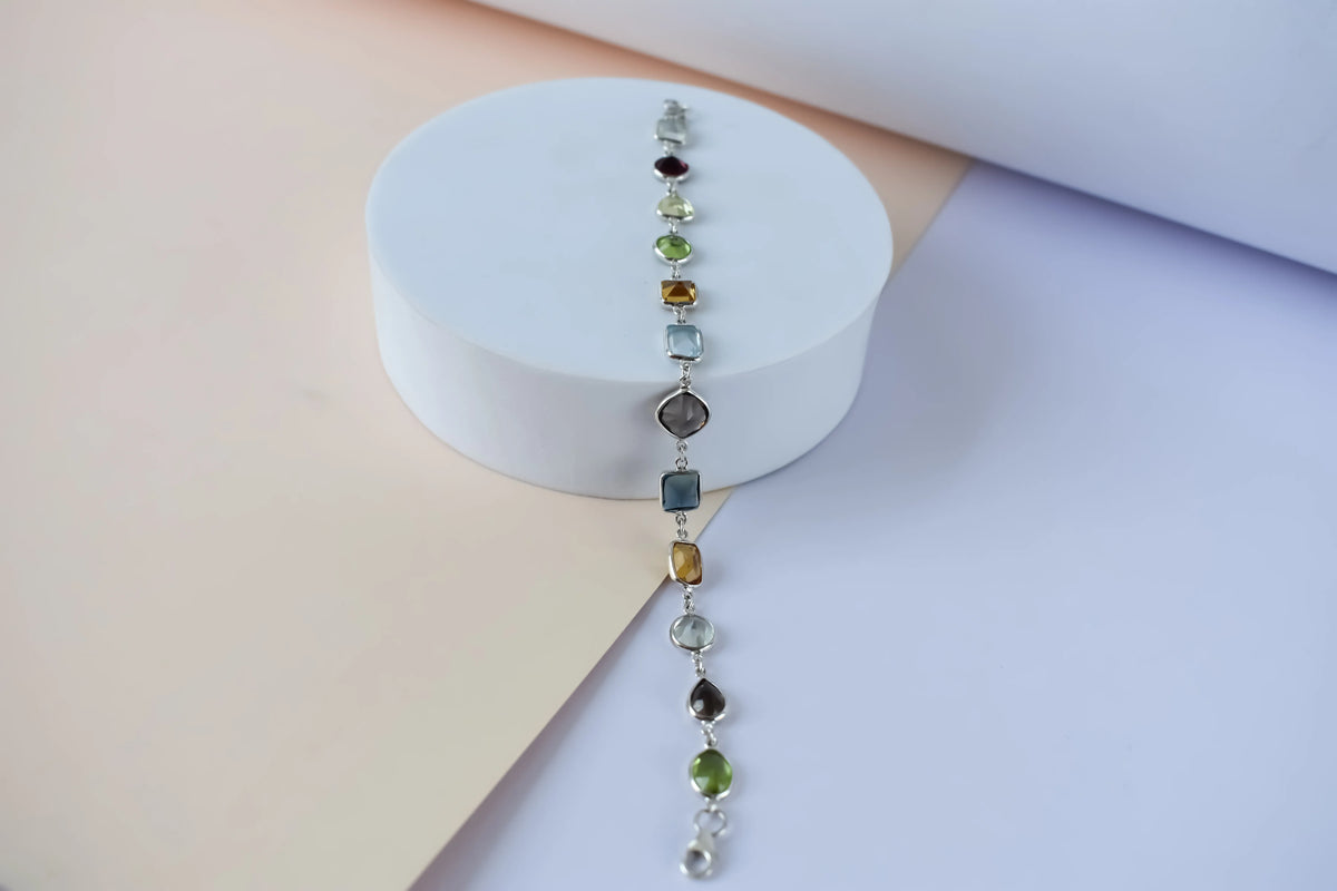 Multi gemstone mixed-cut bracelet in 925 silver