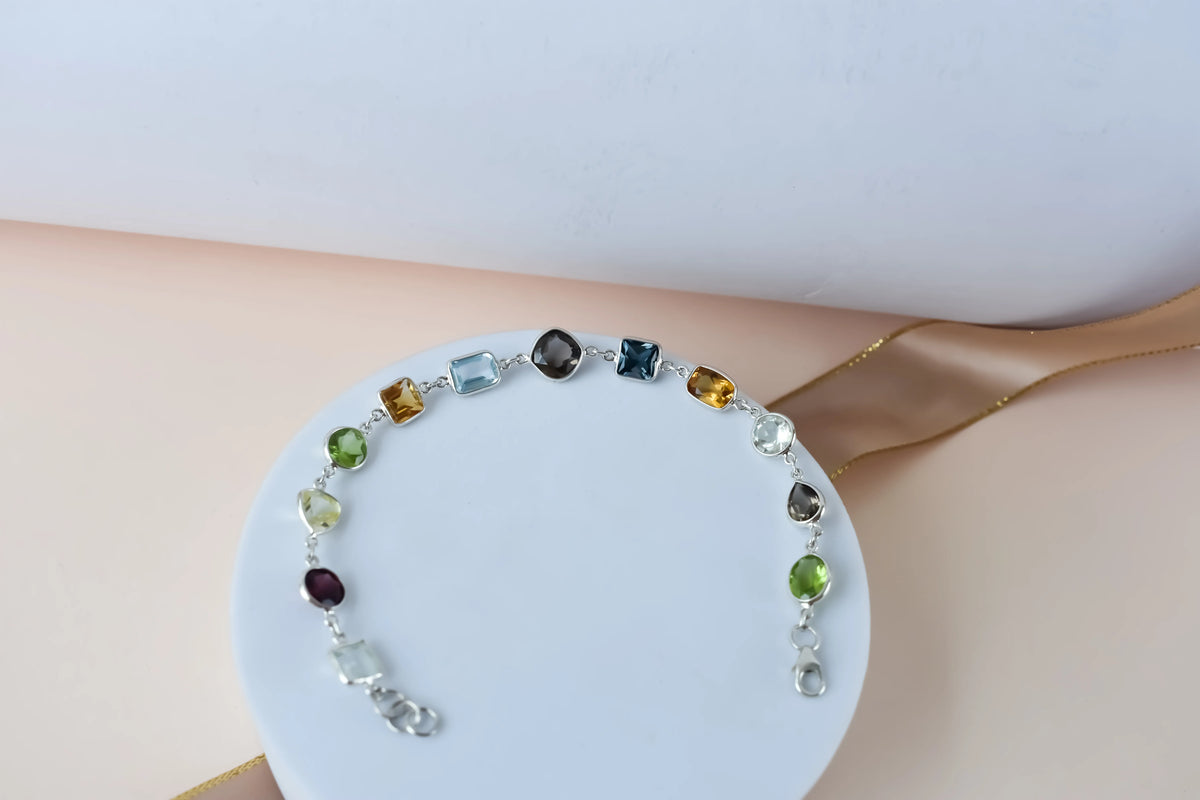 Multi gemstone mixed-cut bracelet in 925 silver