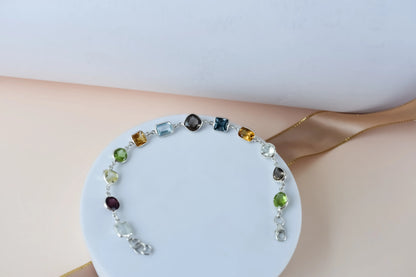 Multi gemstone mixed-cut bracelet in 925 silver