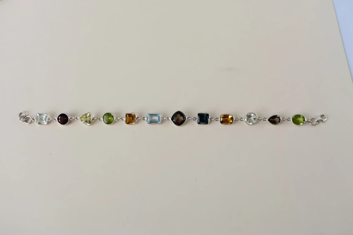 Multi gemstone mixed-cut bracelet in 925 silver