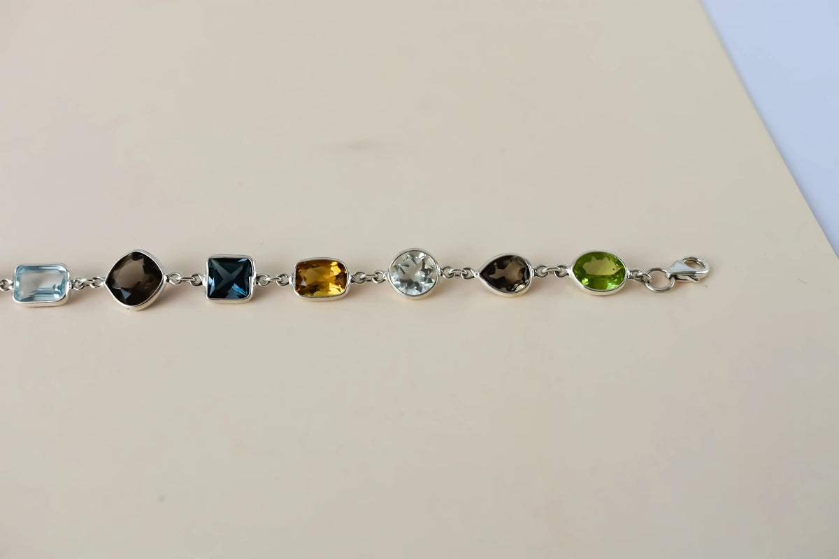 Multi gemstone mixed-cut bracelet in 925 silver