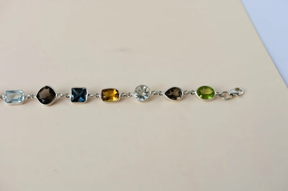 Multi gemstone mixed-cut bracelet in 925 silver