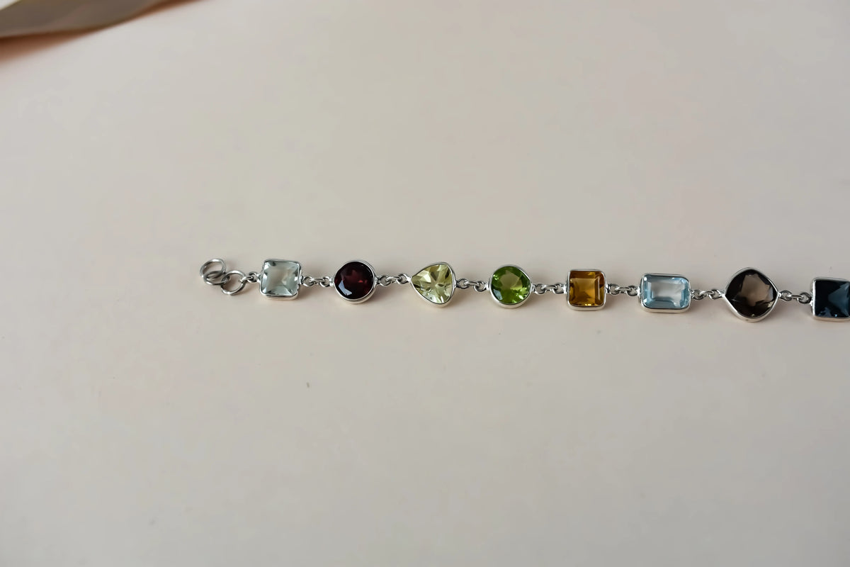 Multi gemstone mixed-cut bracelet in 925 silver