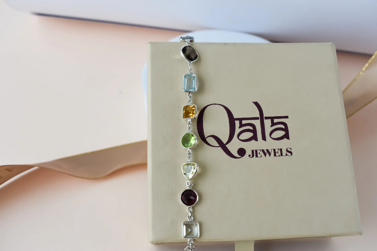 Multi gemstone mixed-cut bracelet in 925 silver