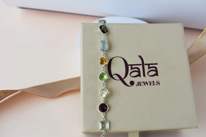 Multi gemstone mixed-cut bracelet in 925 silver