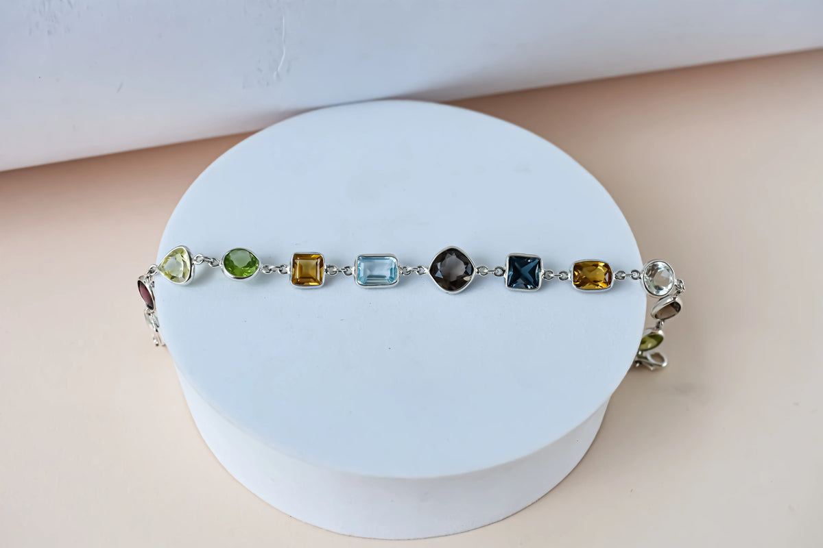 Multi gemstone mixed-cut bracelet in 925 silver