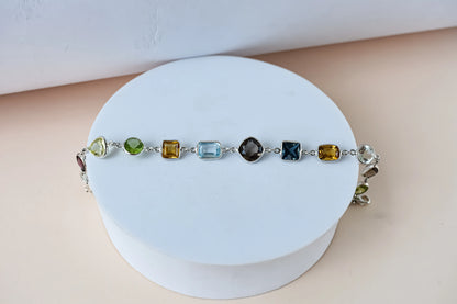 Multi gemstone mixed-cut bracelet in 925 silver