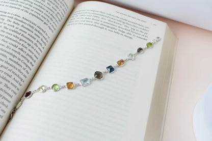 Multi gemstone mixed-cut bracelet in 925 silver