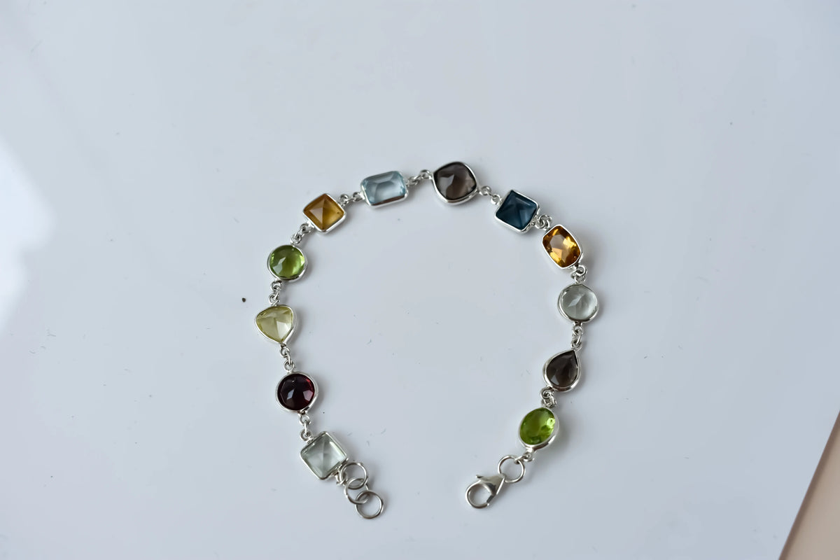 Multi gemstone mixed-cut bracelet in 925 silver