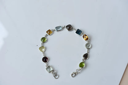 Multi gemstone mixed-cut bracelet in 925 silver