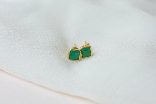 Natural Emerald Stud Earrings, 18K Solid Yellow Gold, 0.90 Ct Square Bezel Studs, Minimalist Green Gemstone Earrings, May Birthstone Gift
