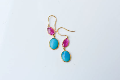 18K gold earrings with a rose quartz gemstone