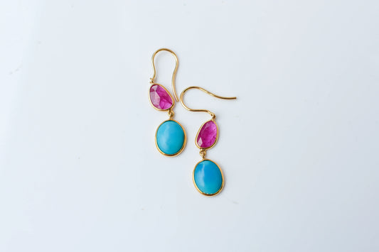 18K gold earrings with a rose quartz gemstone