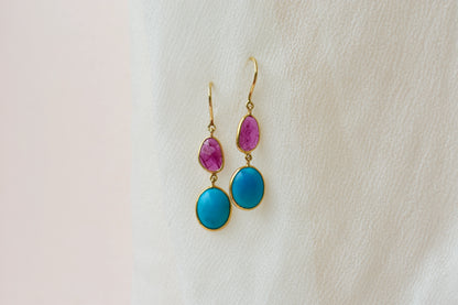 18K gold earrings with a rose quartz gemstone