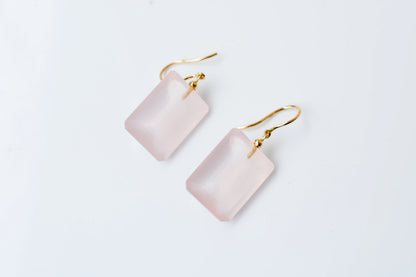 18K gold drop earrings with emerald-cut rose quartz