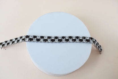 Black and white checkerboard tennis bracelet in silver