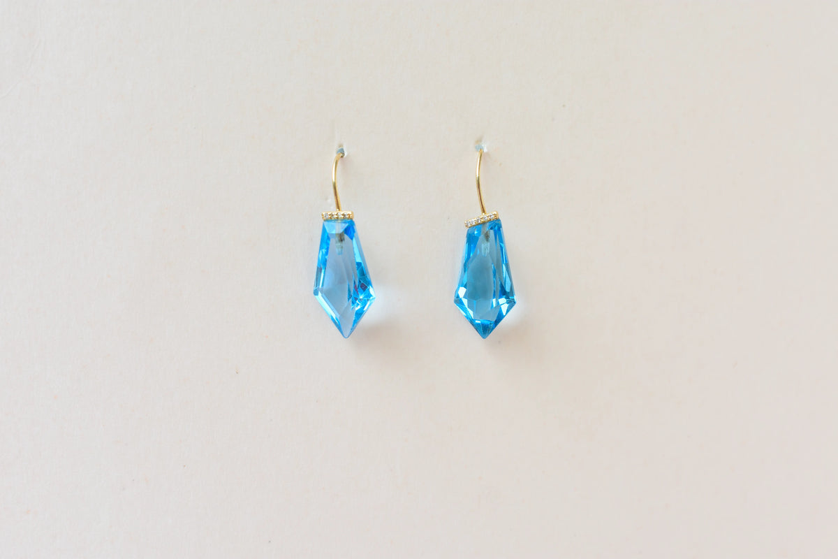 18K gold blue topaz drop earrings with diamond accent