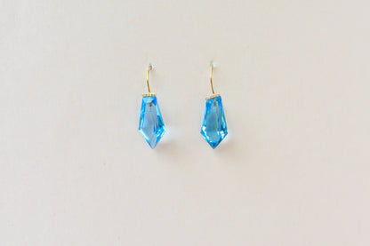 18K gold blue topaz drop earrings with diamond accent
