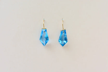 18K gold blue topaz drop earrings with diamond accent