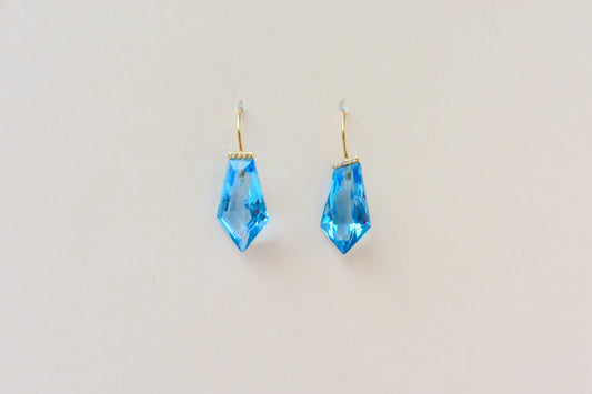 18K gold blue topaz drop earrings with diamond accent