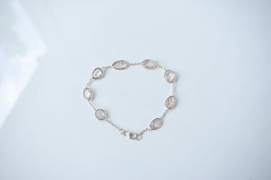 Morganite bezel bracelet by the yard in 925 silver with multi shape stones